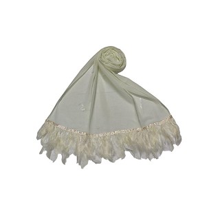Georgette stole with feathers attached to it
